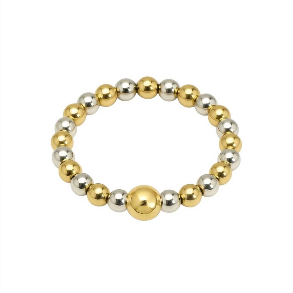 NEW BARA BOHEME women's classic 2-tone 2mm beaded stretchy ring in gold/ silver